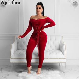 Wjustforu Off Shoulder Sexy Velvet Jumpsuit For Women 4 Color Hollow Out Corn Skinny Bodysuit Female Autumn Warm Elegant Overall T200509