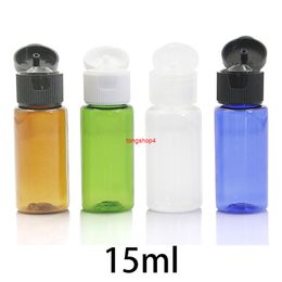 15ml Small Plastic Flip Cap Cosmetic Water Bottle Empty Essential Oil Sample Packaging Container Blue Brown Green Free Shippinggood qualtity