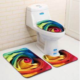 Colourful Bath Mat and Shower Curtain Set Anti Slip Carpet Bathroom Rug Cover Toilet Seat Mat Bathroom Doormat Absorbent Bath Set 201119