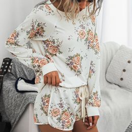 Fashion Flowers Printed Casual jumpsuits women Home Comfortable Ladies Suit two piece set Elastic Waist rompers womens jumpsuit T200704