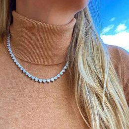 Hip Hop Iced Out Bling AAAA Zircon Heart Tennis Chain Women Fashion Jewellery Gold Silver Colour Pink CZ Choker Necklace