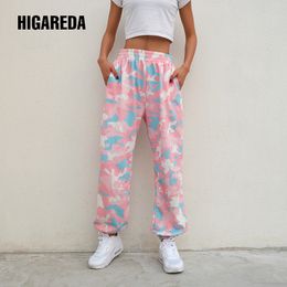 HIGAREDA Women Brand Pantalon Femme Pink Camouflage Sweatpants Knitted Workout Trousers Casual Loose Lady Pants Jogger 201031