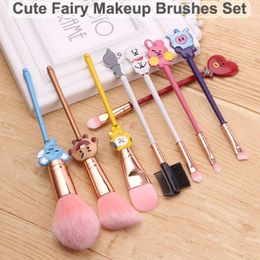 Cartoon Makeup Brushes Set Cute Fairy Brush 8pcs Rose Gold Cosmetic Brushes Eyeshadow Foundation Lips maquillaje Blending Blush Eyebrow Tool