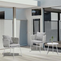 -Sets de mesa de café de alta qualidade Tabela de café indoor pátio varanda ao ar livre branco cadeira cinza jardim conjunto de rattan cadeiras pátio móveis 3 pcs A39 A03