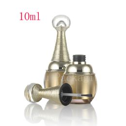 10ml gold luxury nail polish acrylic bottles with brush 10cc round bottle for essential oil container