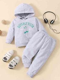 Baby Eagle And Letter Graphic Hoodie & Sweatpants SHE