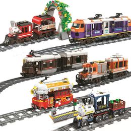 City Christmas Trains Track railway Rails sets Model building Blocks Brick Toy Compatible All Brands christmas gift For Kids LJ200928