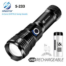 Quad-Core Led Flashlight With XHP70.2 Lamp Bead Tactical Flashlight Waterproof 5 Lighting Modes Zoomable Camping Hunting Light J220713