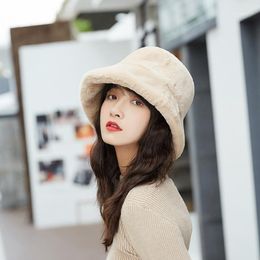 Beanie/Skull Caps Winter Hat For Women Warm Female Korean Fashion Fisherman Faux Fur Women's Plush Basin Solid Colour Japanese Soft1