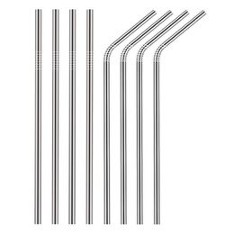 10.5/8.5inch 267/215mm 304 Stainless Steel Metal Drinking Straw Straight/Bent Reusable Bar Accessories Drinking Straws