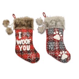 2Pcs/Bag/Christmas Dog Paw Socks/Pet Socks/Fur Collar Lattice English Socks/Christmas Tree Pendants/Christmas Decorations 201127