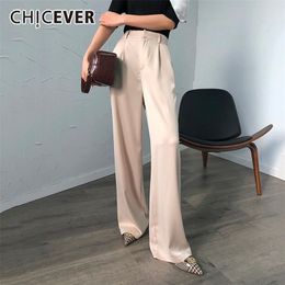 CHICEVER Summer Casual Solid Pants For Women High Waist Zipper Pocket Big Large Size Long Wide Leg Pants Fashion Clothing New LJ201029
