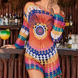 Handmade Knitted Up Tunics for Swimsuit Crochet Cover Ups Saida Praia Sarong Beach Kaftan #Q498 T200324