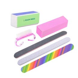 6pcs/lot Nail Manicure Kit Brush Durable Buffing Grit Sand Fing Art Accessories Sanding Nail Files UV Gel Polish Tools Random Color