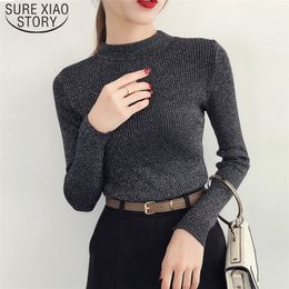 Autumn Winter Long Sleeve Sweater Women Shiny Pullover Women Basic Sweater Femme Turtleneck Korean Style Knit Tops 5042 60 201224