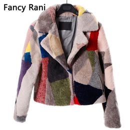 Noble Real Fur Sheepskin Coats for Women Winter Fashion Wool Coat Female Warm Outwear Patchwork Sheep Shearing Jacket 201103