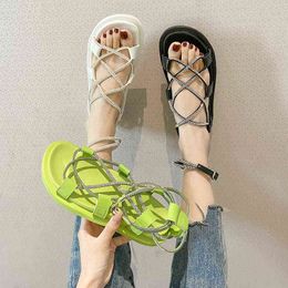 Sandali tacchi alti donne fata stile cinturino cinturino piattaforma sandali estate casual moda strass scarpe romane pantofole 220303