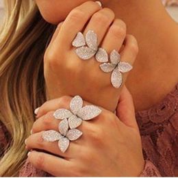 GODKI Fashion Luxury Flower Leaf AAA Cubic Zirconia Brand New Engagement Resizable For Women Glitter Elegant Hand Made Ring