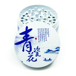 55mm 4 Layer Smoking Grinders Blue Porcelain Pattern Quality Zinc Alloy Tool Pollen Tobacco Crusher Grinder With Pollen Screen Gift