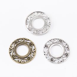 stamping pendants UK - 30pcs 33*33MM Fit 18MM Antique flower cabochon setting round blank pendant base silver color cameo stamping tray bezel jewelry