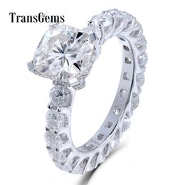 TransGems 2 Carat Cushion Cut 7.5MM Moissanite Diamond F Colour Wedding Engagement Ring14K 585 White Gold for Women Y200620
