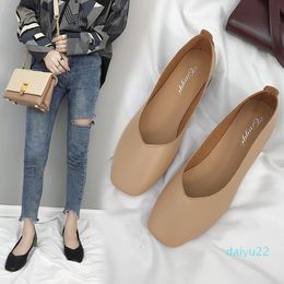 Korean style new fashion shallow mouth soft pu leather casual shoes simple high heel shoes women's retro dress shoes