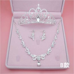 Best Selling Bride Crown Tiara Send Box Three-piece Accessory Accessories Wedding Fashion Rhinestones Headdress Earrings Necklace Wedding