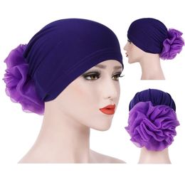 Muslim Headgear Hat Women Chiffon Big Flower Ruffle Cancer Chemo Beanie Scarf Turban Head Fitted Adult Wrap Caps