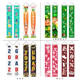 Happy Easter Hanging Banners Valentine Day St Patrick Party Vacation Porch Door Couplet Home Decoration