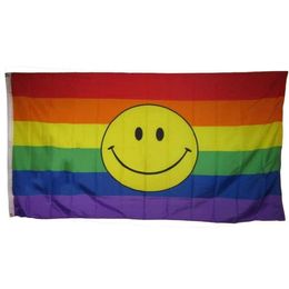 Rainbow Smile Pride LGBT Flags Banners 3' x 5'ft 100D Polyester Vivid Color With Two Brass Grommets Fast Shipping Banners