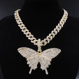 Big size Butterfly pendant charm 12mm miami curb cuban chain hip hop necklace rapper gift rock men women Jewellery golden