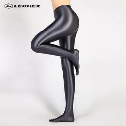 LEOHEX Spandex GLOSSY OPAQUE Pantyhose Shiny high waist Tights Sexy Stockings yoga pants training women sports leggings fitness 201202