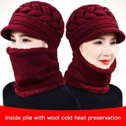 Beanie/Skull Caps Women Bib Beanie Hat Pom Bobble Scarf Mask Set Knitted Winter Warm Snow Ski Cap Hats Woman1