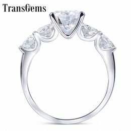Transgems 14K White Gold Centre Stone 1ct 6.5mm Side Stone 4mm F Colour Diamond Anniversary Wedding Band Women Gifts Y200620