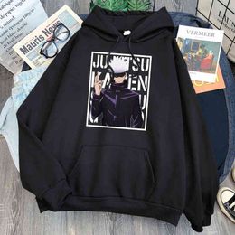 Gojo Satoru Jujutsu Kaisen Print Hoodies Man Harajuku Fleece Loose Streetwear Mens Fashion Cartoons Hoody Top Hip Hop Hoodie H1227