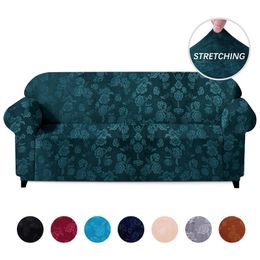 Velvet Embossing Floral Stretch Sofa Cover for Living Room Universal Sectional Couch Slipcover Elastic Sofa Cover 1/2/3/4 Seater 201119