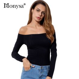 Off Shoulder Top Arrivals Long Sleeve Cotton T shirt Casual Slim Fit Female T-shirt Sexy Tee Shirts Black 220307