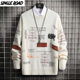 SingleRoad Oversized Mens Knitted Sweater Men Vintage Sweaters Jumper Pullover Hip Hop Harajuku Casual White Sweater Men 201123
