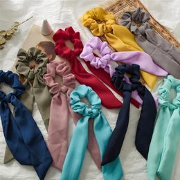 Ponytail Scrunchies Hairband Solid Chiffon Hair Ties Rope Long Ribbon Ponytail Scarf Girls Elastic Hair Bands Hair Accessories