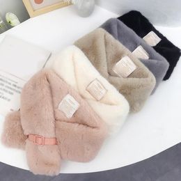 Warm Fur Collar Imitated Fur Scarf Plush Snood Scarves Elegant Women Collar Shawls Bib Thicken Solid Belt Buckle Cross Scarves