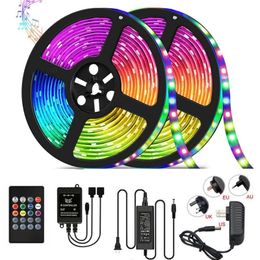 -Música LED de tira de tira RGB SMD 5050 DIODE FLEXIBLE RIBBON 5M 10M LED tira completa Conjunto completo con control remoto Música LED Control