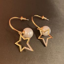 Diamond zirconia lovely star pearl ciruclar earrings luxury designer fashion stud earrings jewelry for woman girls gifts s925 silver post
