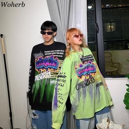Woherb New Fashion Korean Streetwear Women Men Punk Tops Tees Letter Printed Long Sleeve T Shirts Harajuku Hip Hop Clothing 201028