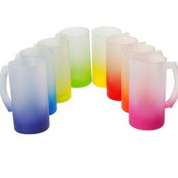 Sublimation 16oz Clear Frosted Glass Beer Mugs Gradient color With handle Portable soda Pop Can Coffee Milk Juice Water Cups B1