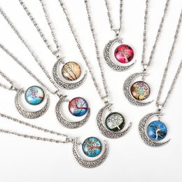 Women's Fashion Tree of Life Necklaces Moon Gemstone Pendant Necklaces Jewellery With 45cm Chain For Women Party Gift