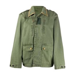 Army Green Military Jacket Shirt Collar Front Patch Pockets Long Sleeves Back Skull Snake Embroidered Fashion coat 201112