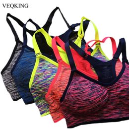 VEQKING Quick Dry Sports Bra,Women Padded Wirefree Adjustable Shakeproof Fitness Underwear,Push Up Seamless Yoga Running Tops T200601