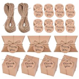 Gift Wrap 10/20/30/50pcs Mini Pillow Shape Kraft Paper Candy Box Wedding Boxes With Ribbon And Thank You Tags For Home Party Supplies1