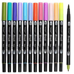 pen making Canada - Dainayw Dual Brush Pen Art Markers, Primary, 12-Pack, ABT Brush and Fine Tip Markers for Journaling Card Making 220110