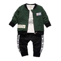 Boys Girls Clothing Set Fall Infant Baby Long Sleeve T-Shirt+Coat+Pants 3pcs Outfits Toddler Childern Casual Tracksuit A0078 201127